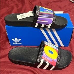 ADIDAS ADILETTE LOVE UNITES PRIDE SLIDES Men's Size 13 Black NEW WITH TAGS!!